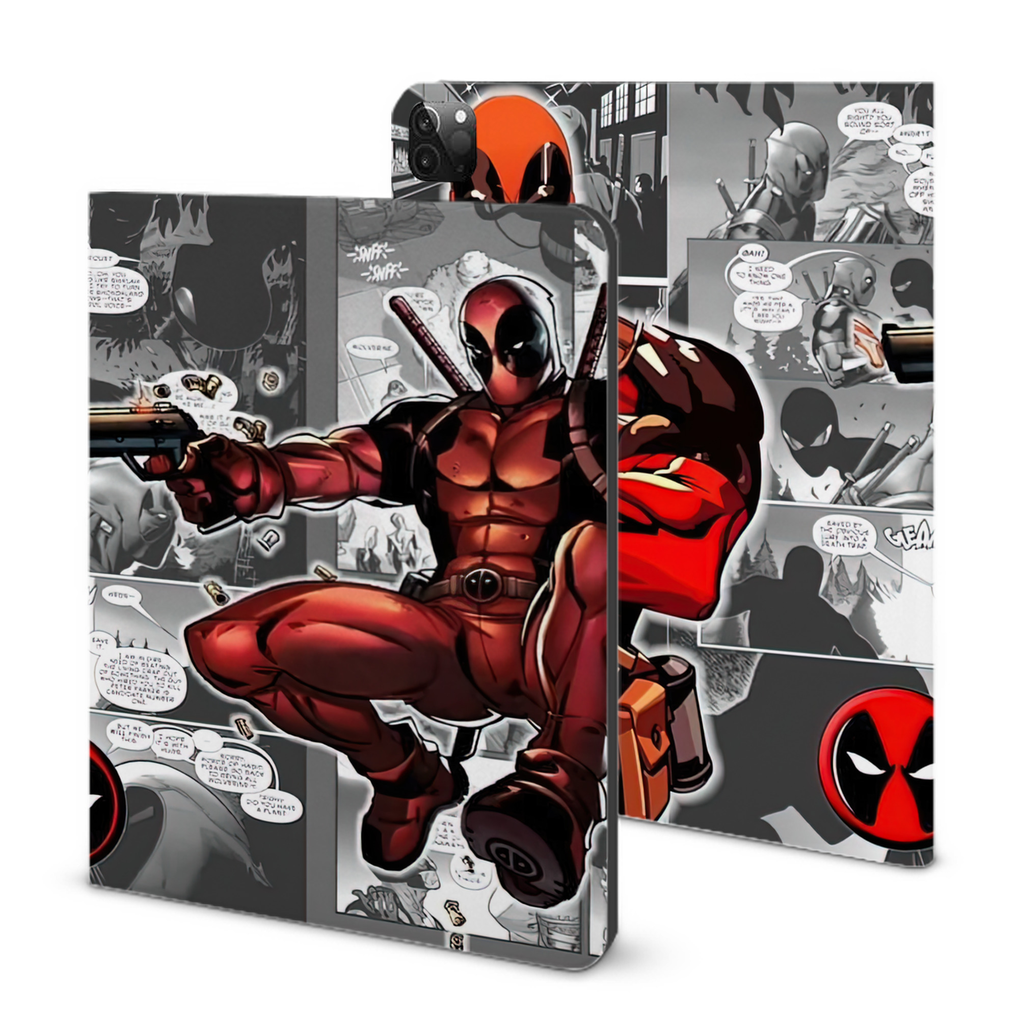 （画像用） Deadpool デッドプール IPadケース ペンホルダー付き ブックスタイルデザイン